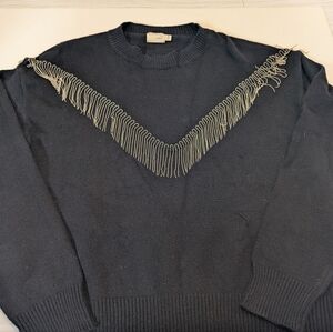 Women's Black Sweater with Fringe Detail